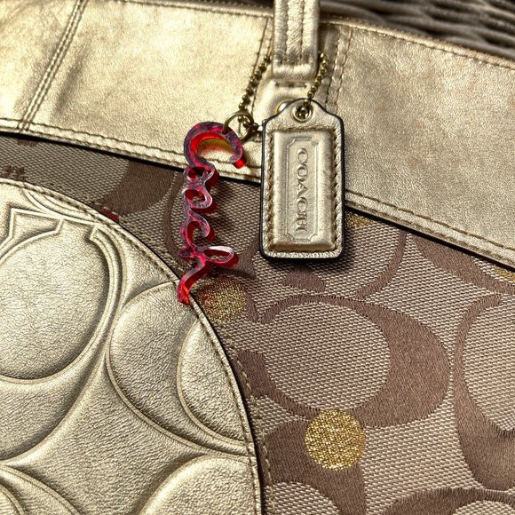Coach Poppy Metalic Leather/Canvas Large Medalion Tote/shoulder bag Rare - Picture 6 of 17